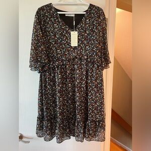 Womens Loose Plus Size Summer Ditsy Floral Print Ruffle Mini Flowy Dress